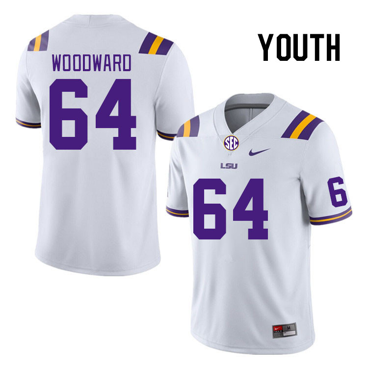 Youth #64 Wes Woodward LSU Tigers College Football Jerseys Stitched-White - Click Image to Close